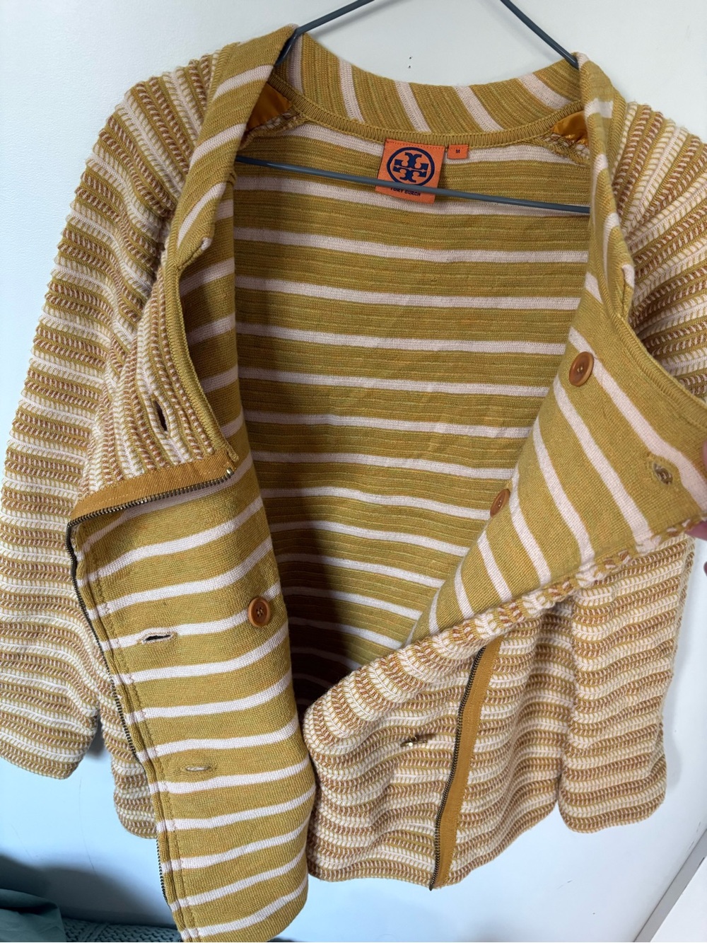 Tory Burch Mustard Yellow Knit Asymmetrical Zip Cardigan Sweater M Style 111235 - Picture 9 of 9